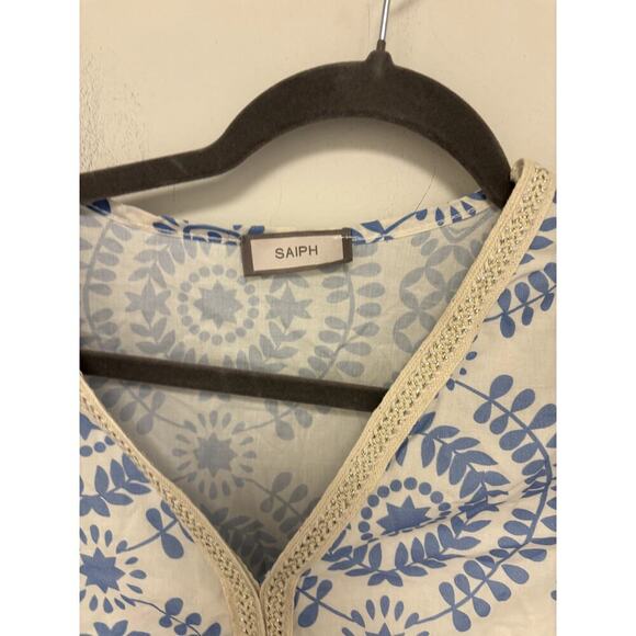 Saiph Lab Cornflower Blue White Boho Dress Medium - Picture 4 of 6